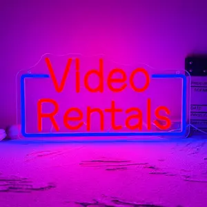 Video Rentals Neon Sign, Movie Night LED Neon Light USB Powered Dimmable, for Home Cinema Basement Bar Gaming Room Private Cinema Movie Theme Birthday Gifts(15.7 * 7.8 In)