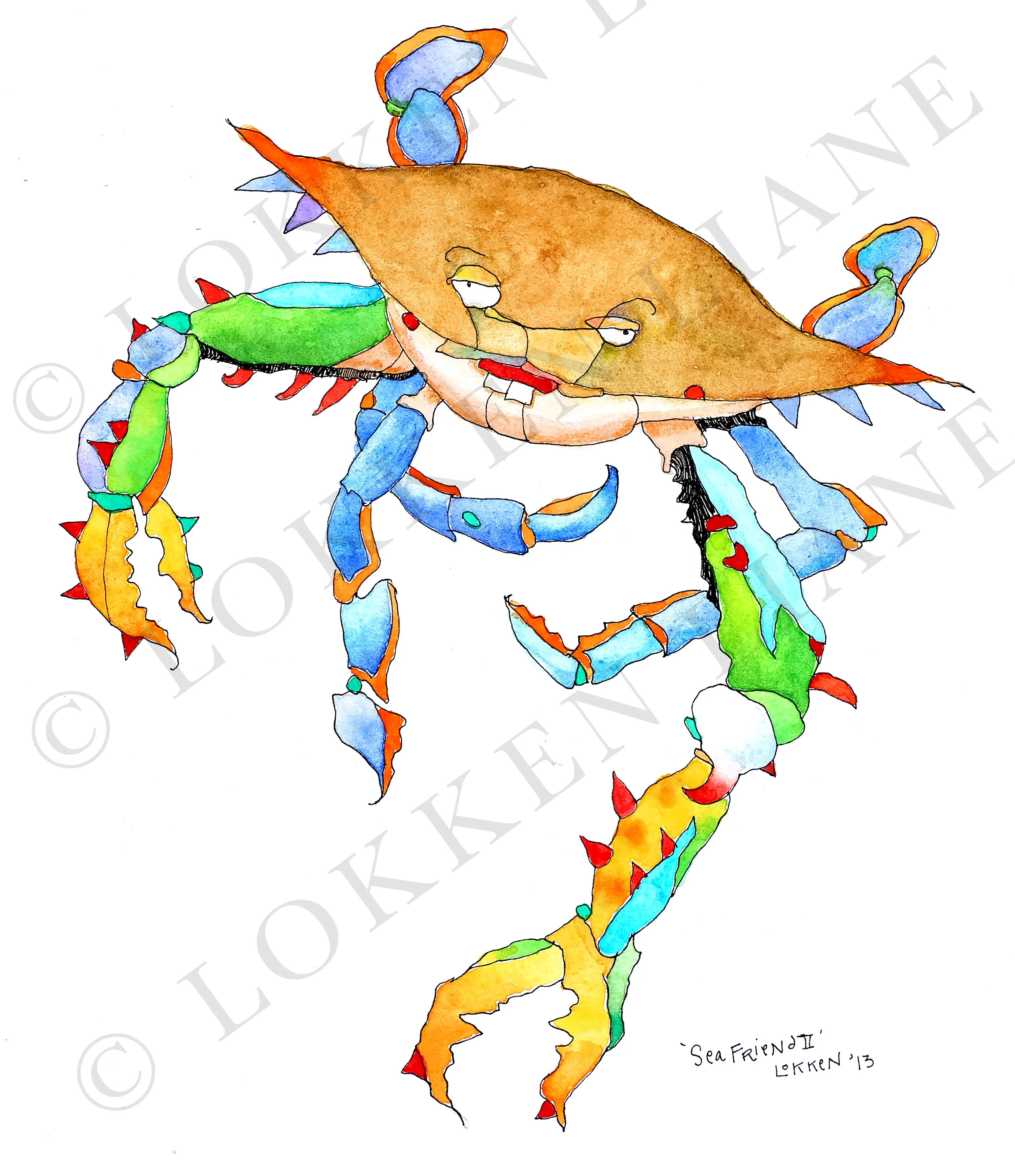 Fine Art Giclée colorful crab watercolor-PRINT