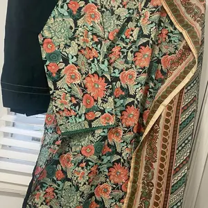 Saya 3pcs lawn summer special large size digital floral printed Womenswear Dress dark green color