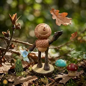 1PC Cottagecore Acorn Spirit Figurine 🍄 Whimsical Forest Elf Miniature for Fairy Garden & Desk Decor, Garden Accessories, Handmade Aesthetic Gift for Nature Lovers