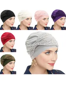 Women's Lace Cross Headscarf Hat Soft Lightweight Knit Cap, Plain Color Casual Daily Wear, Comfortable All-Season Accessory