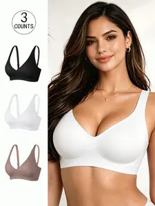 3 Pack / 4 colors High-Quality Seamless Smooth Jelly Everyday Essential Bra, Adjustable Straps, Full Coverage, Backless, Medium Support, Comfortable & Breathable, Women's Lingerie