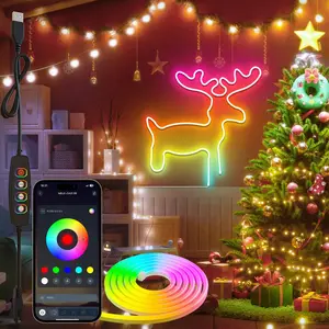 5V LED Neon Rope Light, Smart 5050RGB+IC LED Lights with Built-in Microphone, USB Powered Application Control & Music Synchronization LED TV Light, DIY Creativity, Game Room Decor