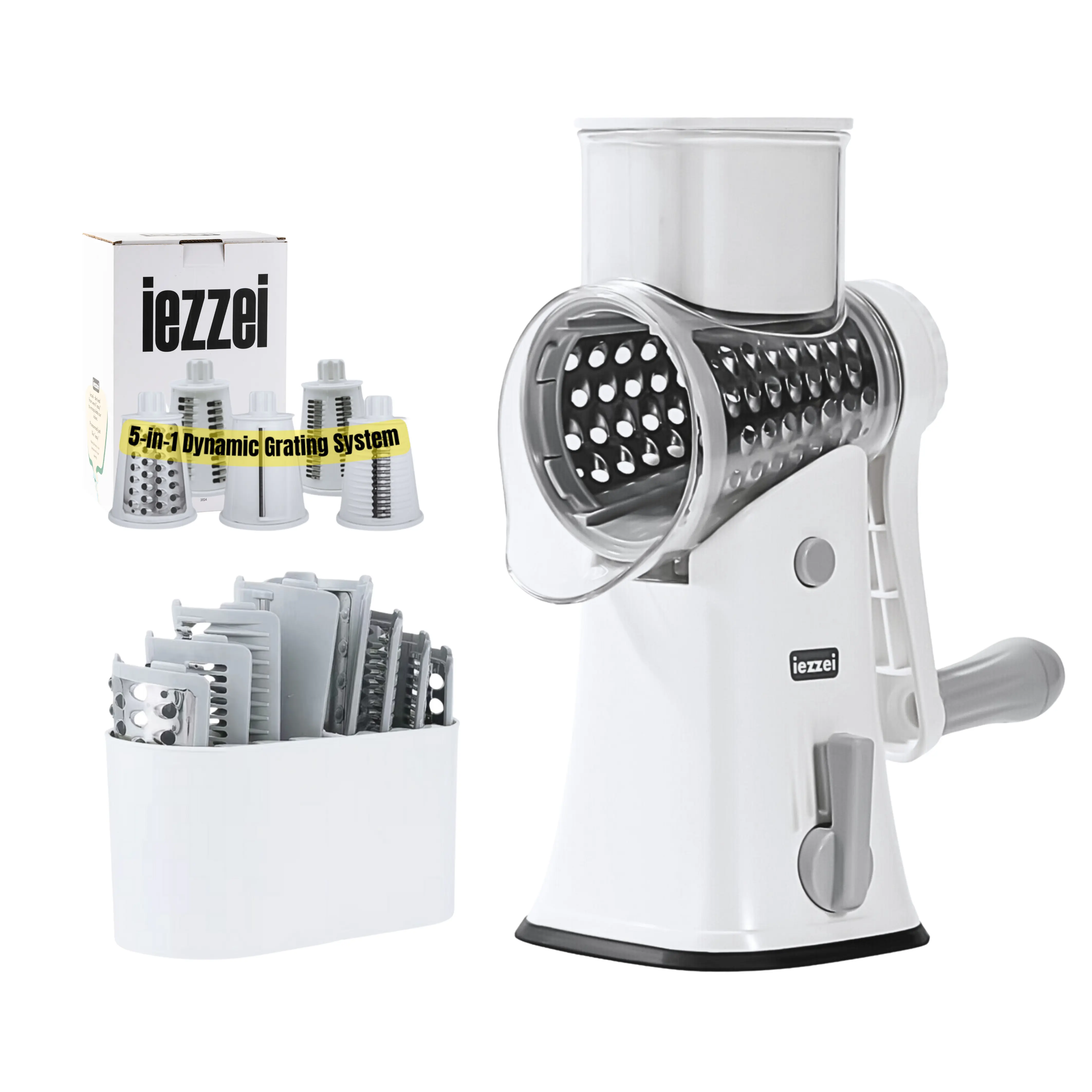 Rotary Cheese Grater Hand Crank Vegetable Slicer with 5 Stainless Steel Blades, Nut Grinder, Carrot Shredder, Fruit Slicer, Parmesan Cheese Shredder with handle - Kitchen Gadget