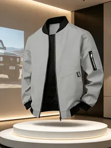 Men's Casual Zipper Jacket with Pockets, Spring & Fall Outdoor Windproof Coat, Fashionable Comfortable Outerwear