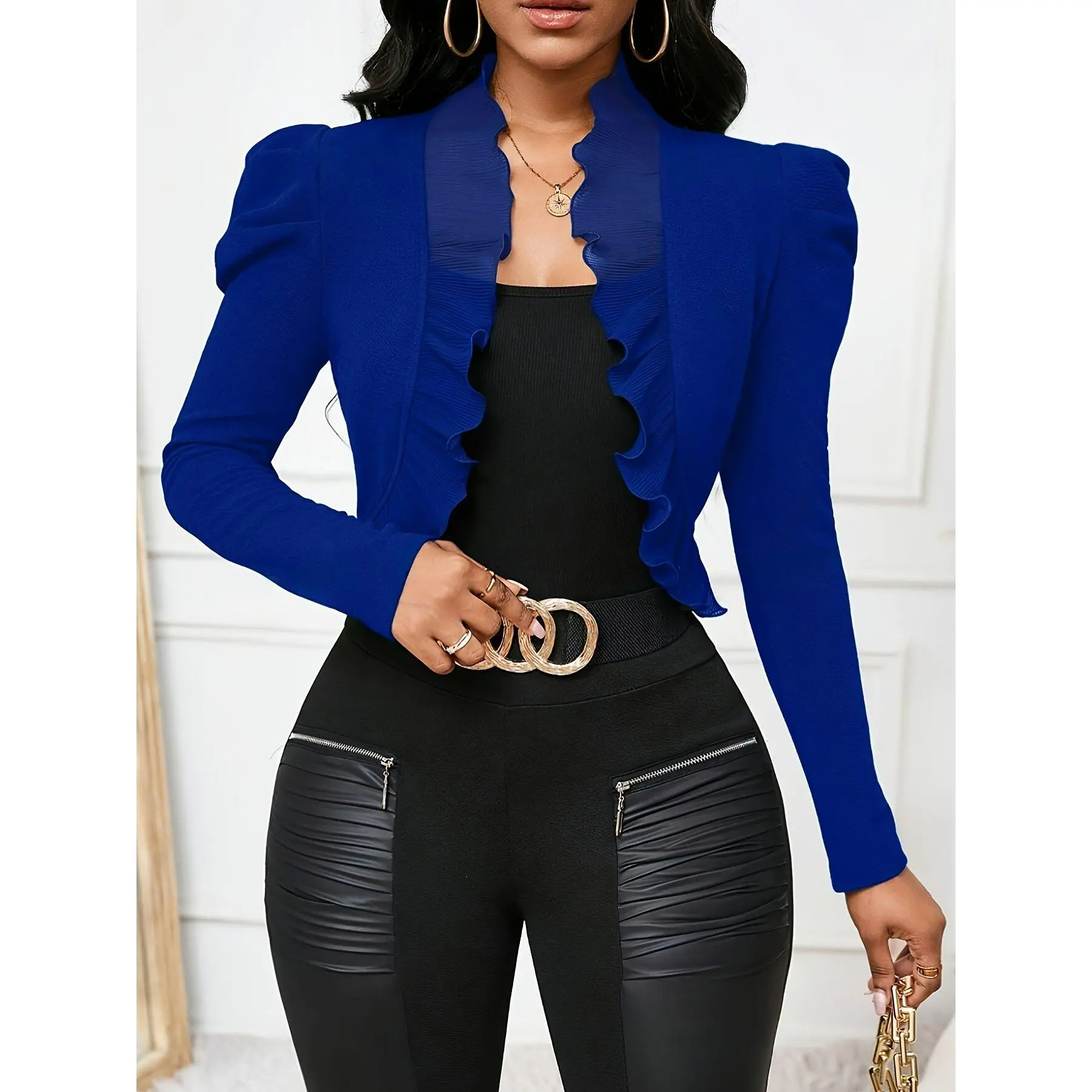 semi formal midi dress Semi-Formal Work Dress Blue Round Neck Long Sleeve Midi Dress – Loveiss