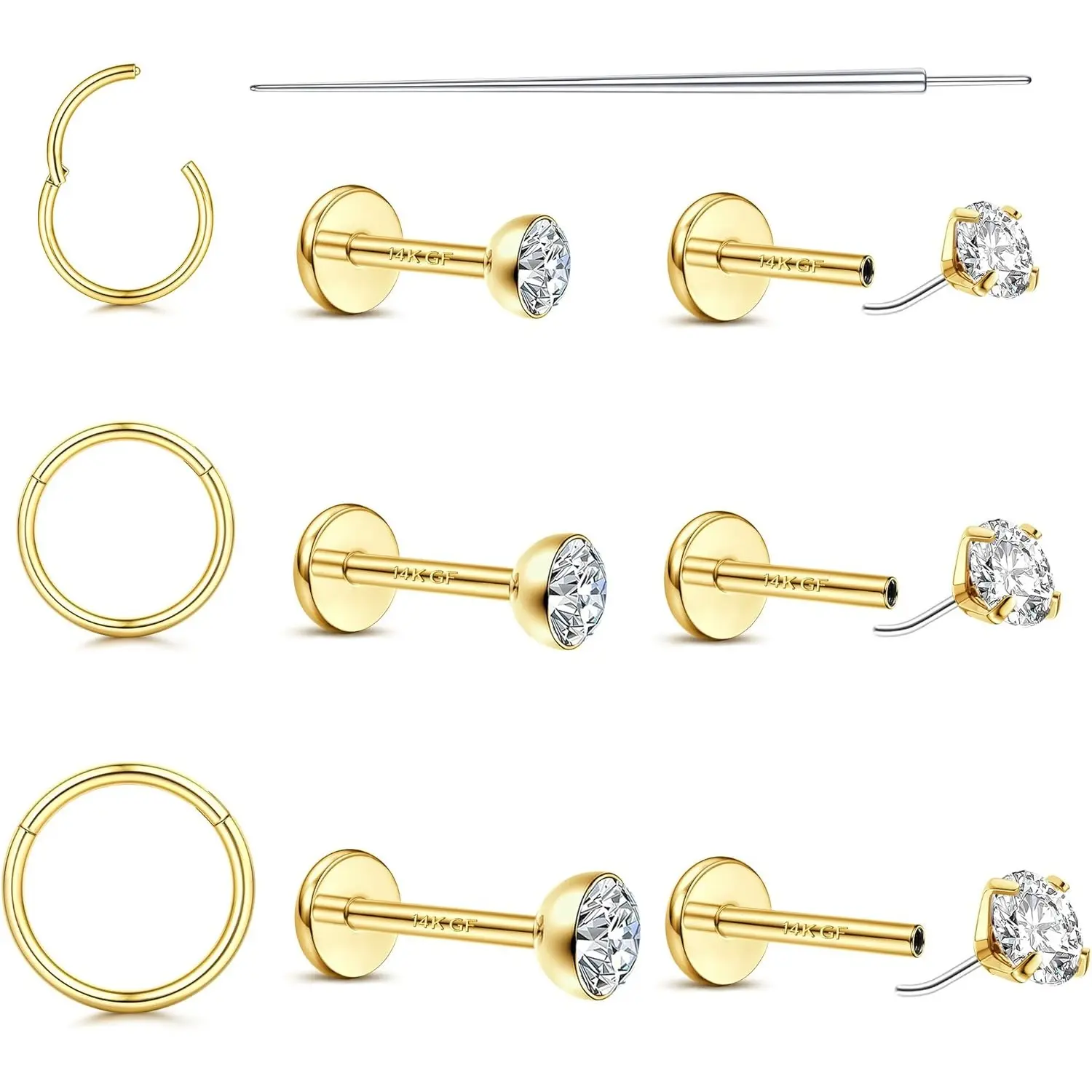 MILACOLATO 20G/18G Nose Rings Studs for Women Men - 14K Plated Gold Filled Flat Back Nose Studs Nose Ring Hoops Hypoallergenic Surgical Steel Threadless Push in CZ Helix Tragus Conch Nostril Cartilage Piercing Jewelry, Threadless Piercing, Daily Wear summ
