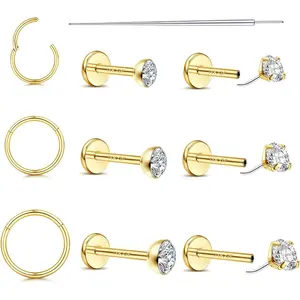 MILACOLATO 20G/18G Nose Rings Studs for Women Men - 14K Plated Gold Filled Flat Back Nose Studs Nose Ring Hoops Hypoallergenic Surgical Steel Threadless Push in CZ Helix Tragus Conch Nostril Cartilage Piercing Jewelry