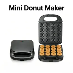 Mini Non-Stick Donut Maker | 16 Hole 1000W Electric Machine, Double-Sided Heating for 5cm Golden Crispy Donuts in 1-5 Mins, Kid-Friendly Breakfast & Party Snack Gadget