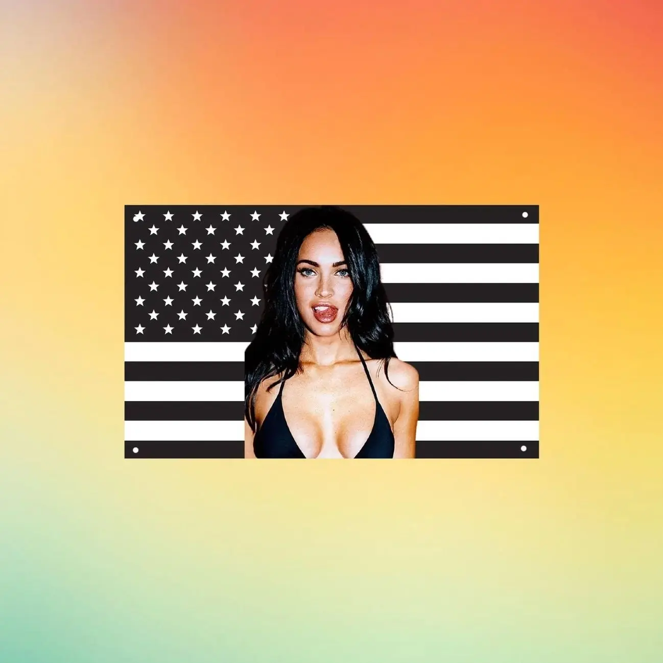 Megan Fox Black & White American Flag Wall Tapestry, Transformers Actress Fan Flag, Celebrity Room Decor