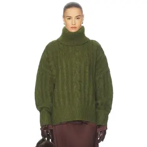 Helsa Claudiya Cable Turtleneck in Forest Green