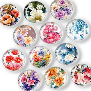 Refrigerator Magnets, 12 Pcs Glass Fridge Magnets for Festival, Flower Magnet for Fridge, Decorative Magnet Small Cute for Gift, Office, Home, Kitchen, Board, Locker, School