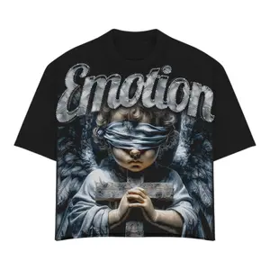 Emotion Angel Graphic T-Shirt, Blindfolded Angel Print Tee, Vintage Gothic Streetwear Shirt