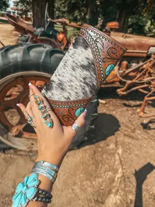 The Heart Stopper Wallet a Haute Southern Hyde by Beth Marie Exclusive Cowhide Tooled Leather Western Turquoise Wallet