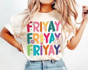 Comfort Colors Happy Friyay Teacher T-Shirt, Funny Teacher Graphic Tees Kindergarten Teaching, Elementary Teacher Shirt, Teacher Gift, Friday TGIF Top