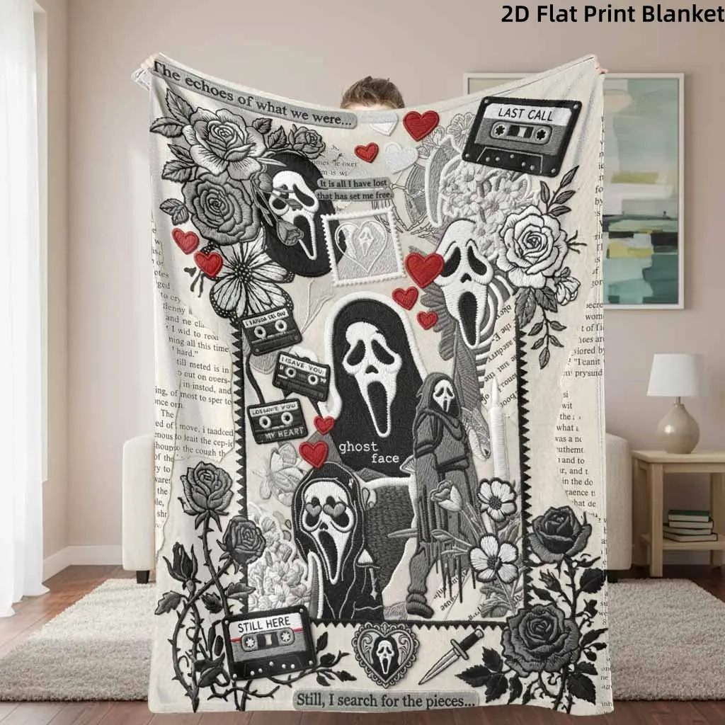 Ghostface Scream Horror Movie Rose 2D Flat Print Soft Comfortable  Throw Blanket Warm Cozy Couch Bedroom Nap Home Blanket Horror Slasher Film Fan Gothic Dark Bedroom Halloween Birthday Holiday Giftable  Warm Throw Blanket For Indoor Gothic H