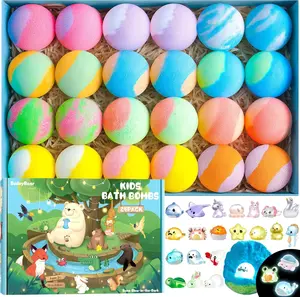 Bath Bombs for Kids with Surprise Inside – 24 Pack Handmade Bath Bombs with Glow-in-the-Dark Land & Sea Toys, Fizzy Bath Salt Balls, Birthday Party Favors for Boys and Girls