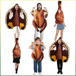 Women Men Bos Girls Halloween Roasted Turkey Cosplay Costume Funny Food Disguise Clothes Thanksgiving Performance Party Outfi