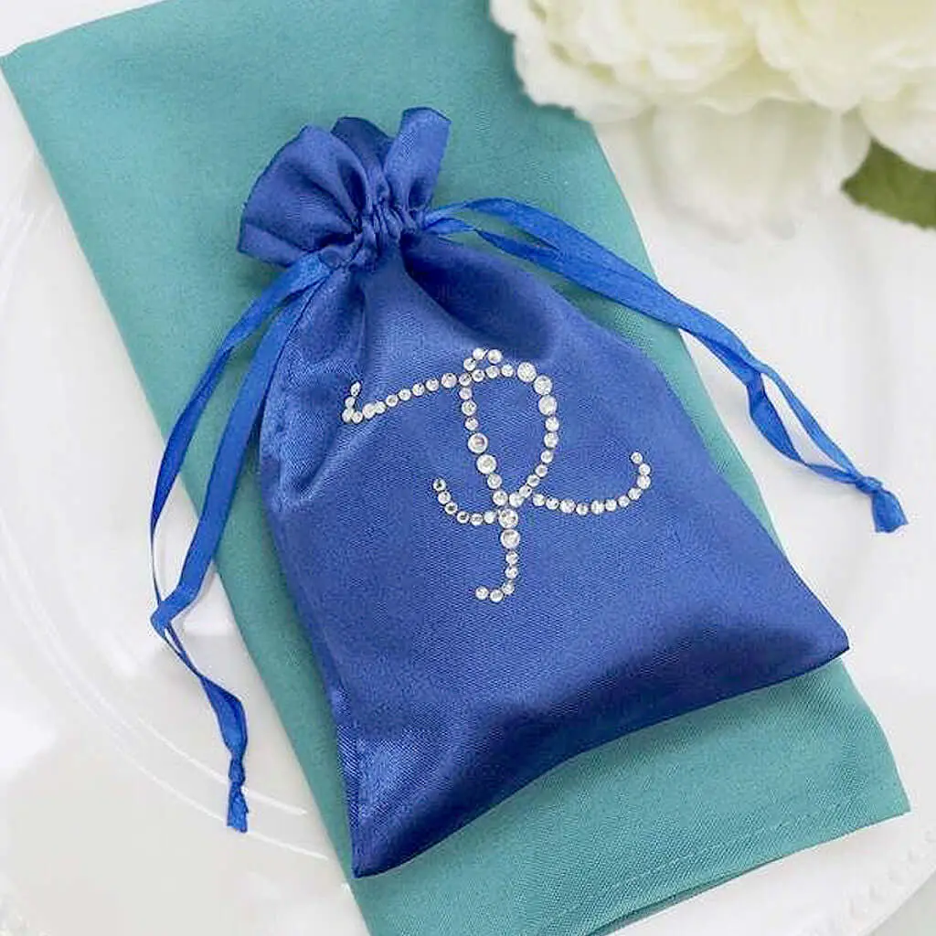 100-Pack Personalized Diamond Plastic Letters Satin Drawstring Bags, 5"x7" Customizable Gift Bags for Weddings, Trendy Style Gift Ideas (Office Stationery Wrapping Supplies)