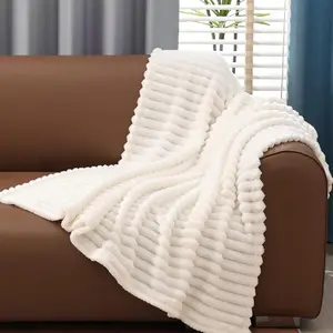 Fuzzy White Fleece Striped Throw Blanket for Living Room Bedroom Couch 60X80 Soft Thick Throw Blanket Decorative Blanket  Decor