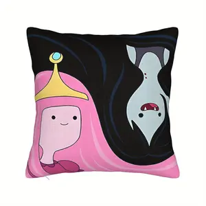 1pc Adventure Time Princess Bubblegum & Marceline Decorative Cushion Cover - Soft Machine-Washable Retro Cartoon Design with Zipper Closure, Vibrant Pink & Black Art for Bedroom, Living Room, Dorm Decor (No Insert Included), Whimsical Cushion Cover |   Vi