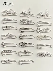 20pcs Fashionable Imitation Pearl Rhinestone Brooches, Adjustable Safety Pins, Elegant Shawl Scarf Decorations, Women's Blazer Accessories, Fashion Accessory