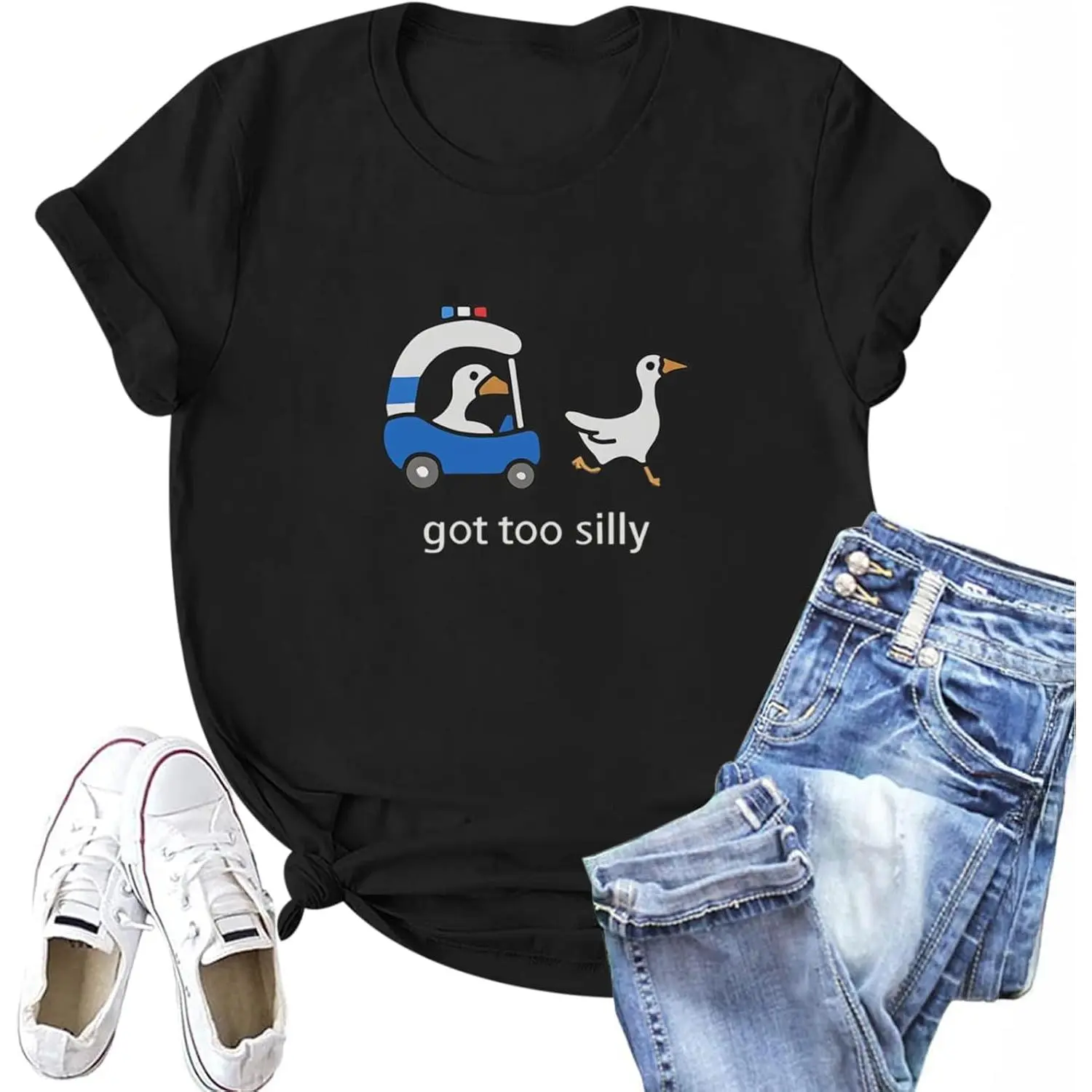 Got Too Silly Goose T Shirt Funny Cute Shirts for Women Ducks Car Printed Graphic Tees Short Sleeve Summer