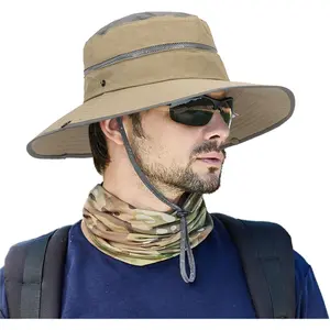 Men's Beach-Sun-Hat UPF50+ Wide-Brim Sun-Protection Mesh-Fishing Hat Outdoor Foldable-Bucket Safari Hat Boonie Cap