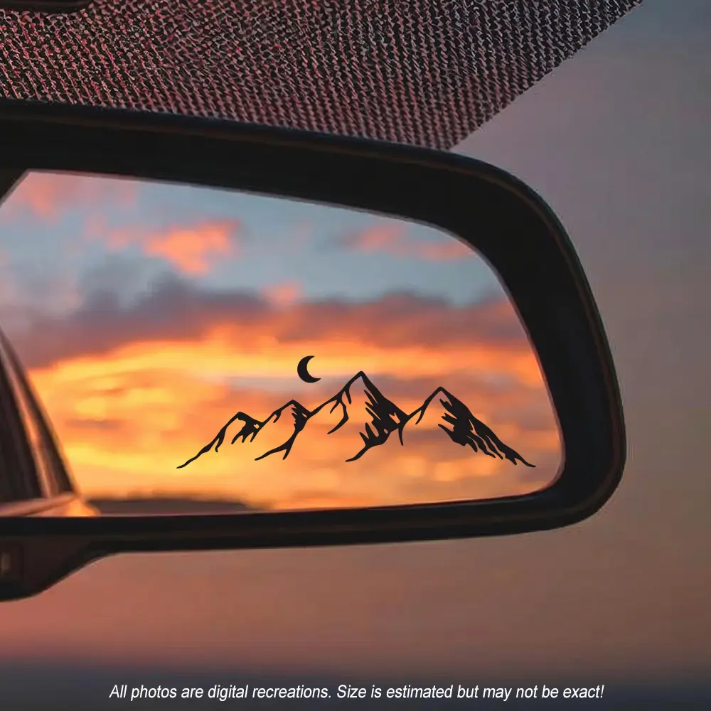 8pcs Car Stickers,Mountain Moon Car Decal, Minimalist Nature Landscape Auto Rearview Mirror Sticker, Aesthetic PNW Adventure Camping Decals for Pickup Truck Side Mirror SUV Jeep Window Camper RV Laptop Tumbler Gift