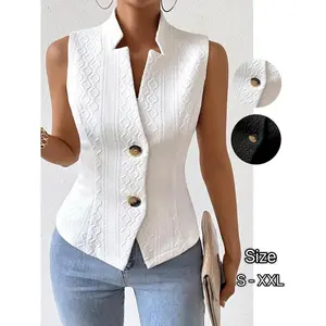 Women’s solid-color buttoned knit vest, casual sleeveless jacket for everyday wear, suitable for all seasons GARMENTARY