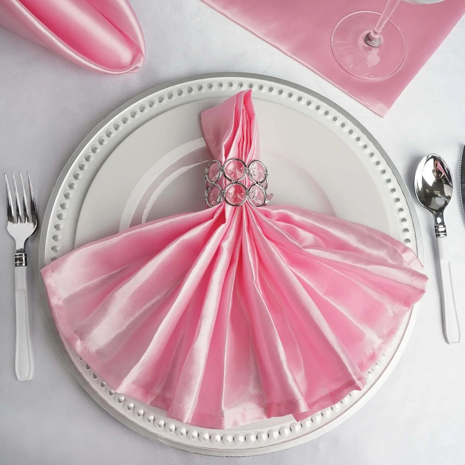 5-Pack Solid Pink Satin Tableware Napkins, 20"x20" Square Napkins with Luxurious Shine & Smooth Texture for Birthday Events