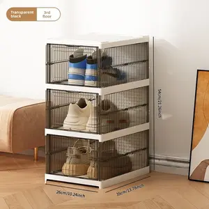 Installation-free folding shoe box Transparent shoe storage box Acrylic dormitory shoe rack Display cabinet Foldable Multilayer sneaker display