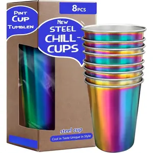 20oz 8 count Stainless Steel Pint Cup,Pint Tumbler, metal Cups,Stainless Steel Water Tumbler,,Stackble,Durable,Unbreakable Metal Drinking Glasses for Bar,Banquet Mugs (8, 20OZ)