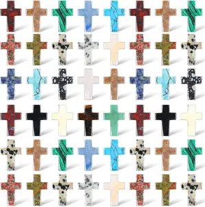 50 Pcs Easter Cross Crystal Stone Bulks 1'' Natural Crystal Wall Cross Shaped Worry Stones Charm Pocket Quartz Gift Halloween Easter Decor(0.71 x 0.98 x 0.24 Inch,Classic)