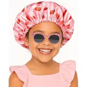 L-HDW0104 Baby Satin Bonnet Sleep Cap - Double Layer Reversible Adjustable Silky Satin Cap for Infant Toddler(5-12 Year,Strawberry)