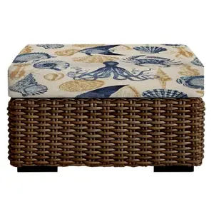 RSH Decor Foam Ottoman Cushion 24x24x4 | Outdoor Replacement Cushion for Patio Furniture | Water-Resistant Spun Fabric | Blue Tan Crab Design