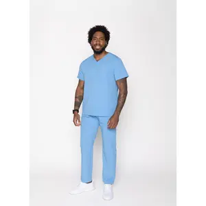 Venice Three-Pocket Mens Ceil Blue Scrub Top