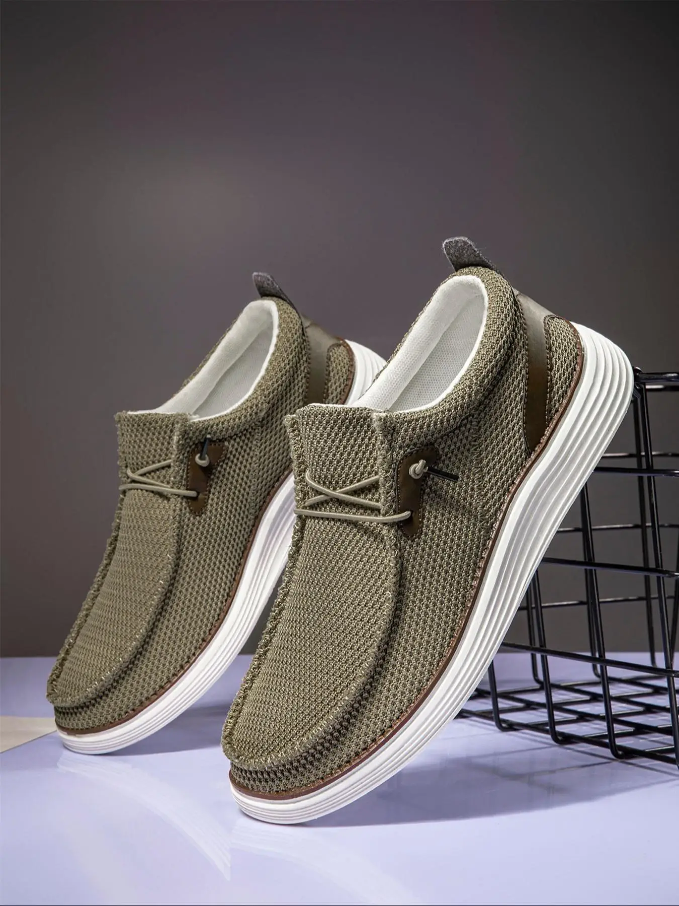 Men's Business Style Criss Cross Lace Patched Design Slip on Footwear Shoes, Casual Comfortable Breathable Lightweight Designer Shoes Loafers, Fashion