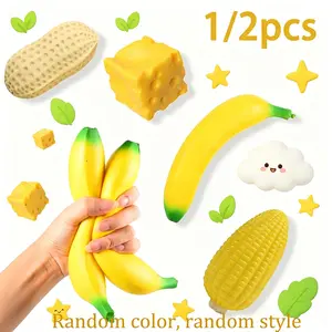 1/2pcs - Pinch and Play Sensory Toys, Soft, Cute, Slow Rebound, Stress Relieving Pinch and Play Bananas, Cheese, Peanuts, Corn Pinch and Play Toys, Random Color Stress Relieving Hand Pinch Toys, Children and Adults Anxiety Relieving Toys