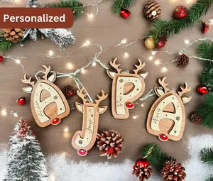 [NEW] Personalized Reindeer Letter Ornaments – Custom Stocking Tags, Family Name Christmas Ornaments