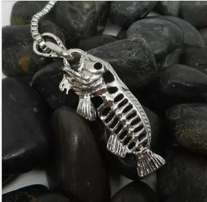 Fish Fresh Salt Water Ocean Lake Sea Creature Bones Skeleton Silver Necklace