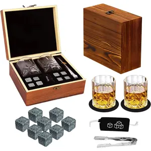 Whiskey Stones Gift Set - Whiskey Glass Set Gifts for Men, 8 Granite Chilling Whisky Rocks, 2 Crystal Whisky Glasses - Best Gifts for Men Dad Husband Boyfriend Birthday Present