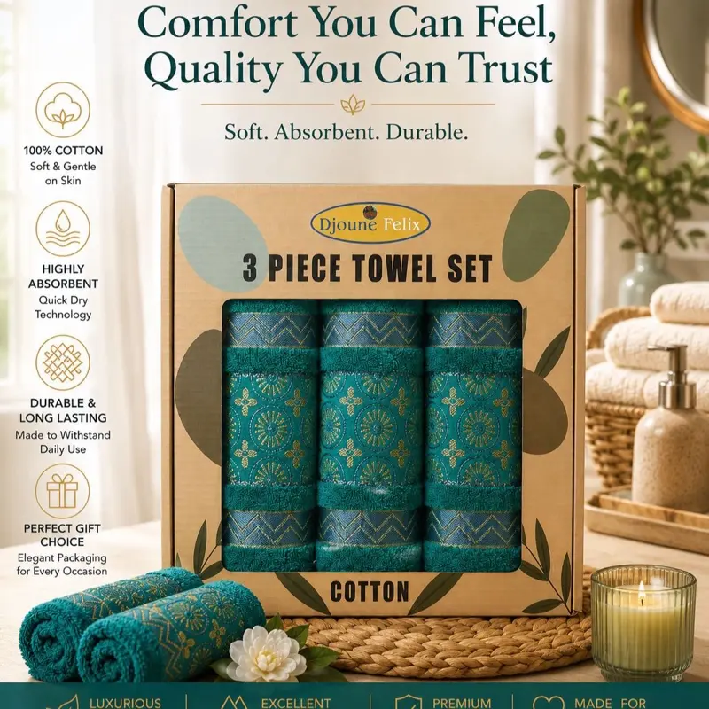 Djoune Felix multicolor 3-Piece Cotton Bathroom towel <long>Towel Set - Ultra Soft, Durable, Fade Resistant, All season towels
