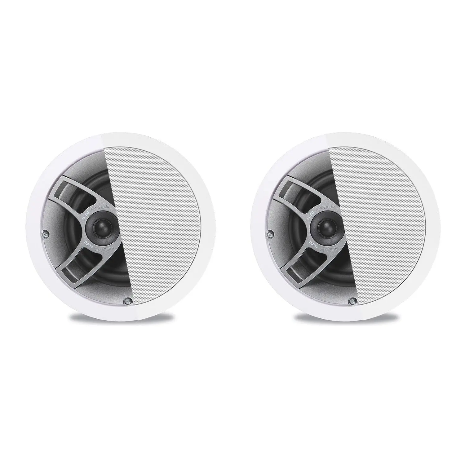 Polk Audio MC60 2-Way in-Ceiling 6.5" Speakers, 1 Pair (2 Speakers) | Perfect for Damp and Humid Indoor/Enclosed Areas | Bathrooms, Kitchens, Patios (White, Paintable-Grille) (2 Speakers)