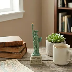 10 Inch Statue of Liberty Replica, Short Base with Copper Patina Finish, New York Souvenir Statue for Home Office Patriotic Decor