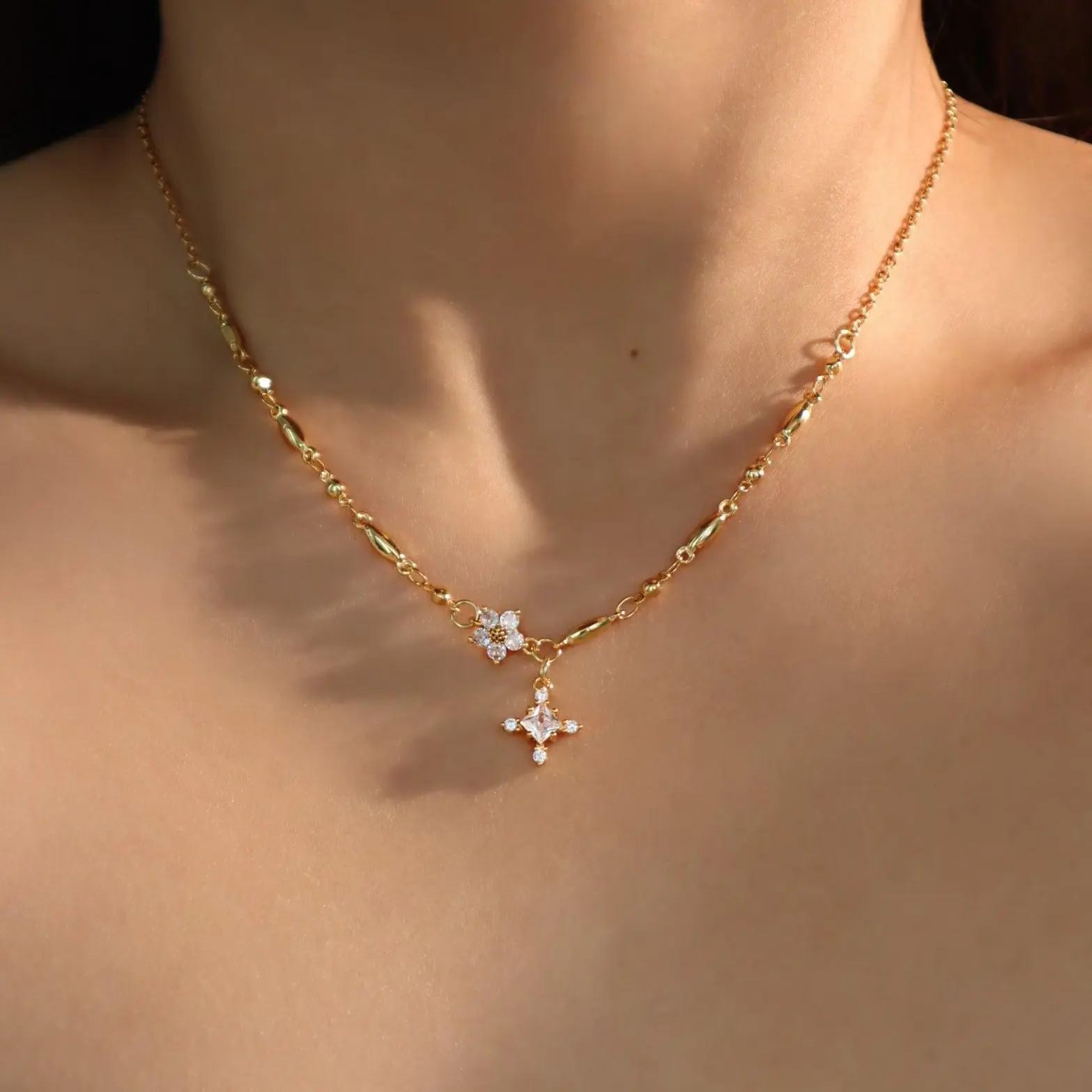 18K Real Gold Plated Diamond Cross Necklace