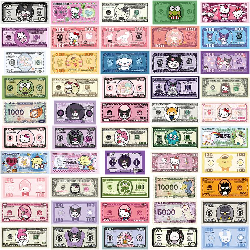 Sanrio Stickers 50pcs Adorable Characters on Fun Money Designs for Kids' Collection Includes Hello Kitty My Melody & More Perfect for Decorating and Enhancing Any Collection