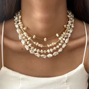 Vintage Imitation Pearl Choker Irregular Luxury High-end Stackable Clavicle Chain Jewelry for Women