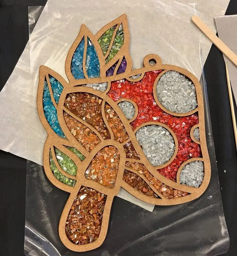 DIY Mushroom Crushed Glass Suncatcher