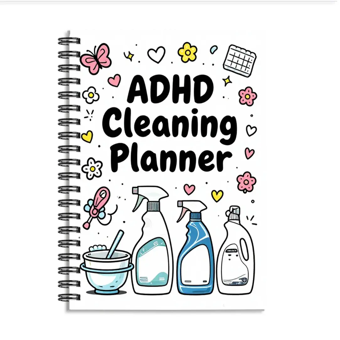 1pc ADHD Household Cleaning Planner Notebook, Spiral Bound Planner, Cartoon Cute Style - for Housewives, with Patterns of Butterflies and Cleaning Supplies, Plans Daily Cleaning Tasks, Cleaning Checklist Book, Task List Management, 5.5x8.3 Inch Notebook